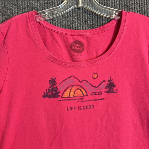 Life Is Good Womens Crusher Tee Size Large Pink Campground Scene Short Sleeve - Picture 3 of 8